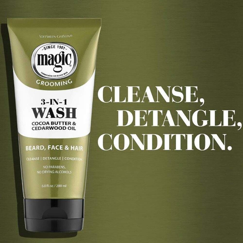 MAGIC  3 In 1 Wash Cocoa Butter & Cedarwood Oil Face, Beard, Hair 6.8 oz, 4 Pack
